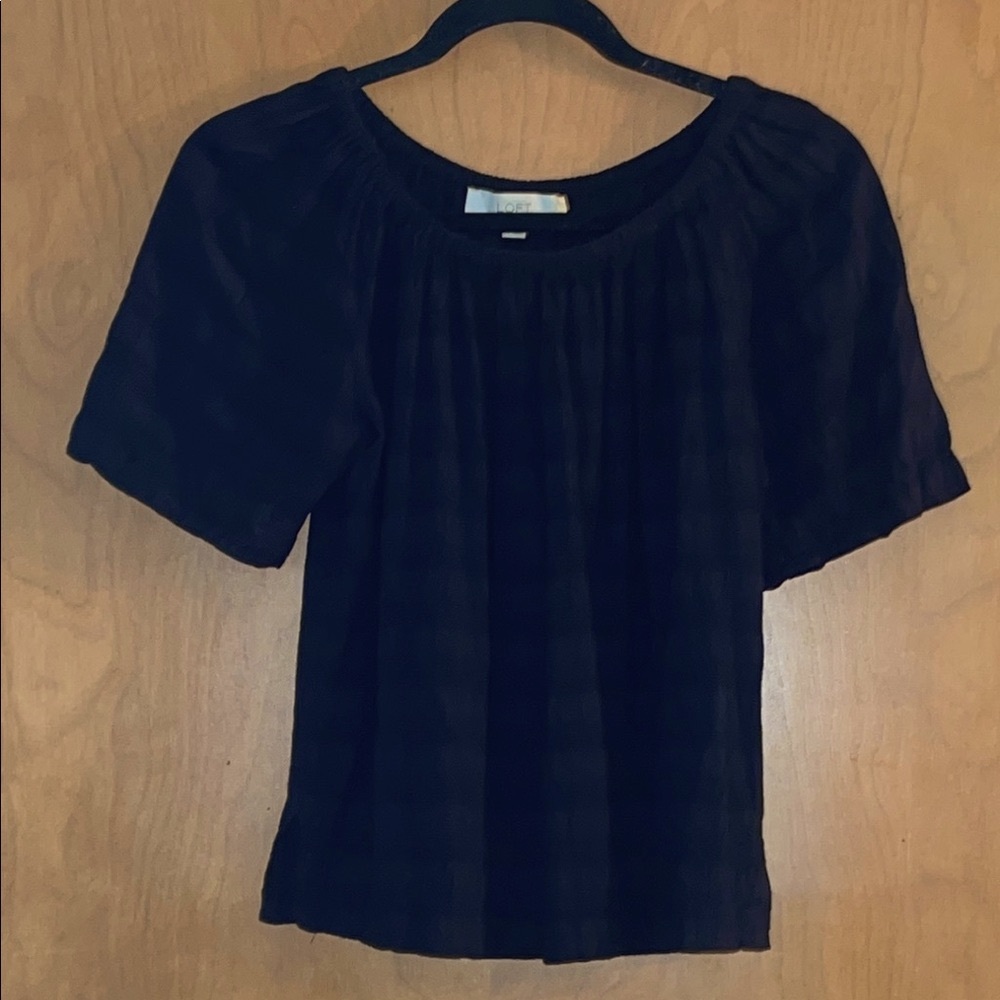 LOFT Black Smocked Blouse Relaxed Fit